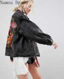 Oversized Multi Floral Embroidered Denim Jacket Outwear Bohemian Casual Chic Jacket Coat Women 2022 New Winter Coat