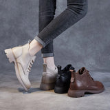 DRKANOL Luxury Design Autumn Winter Warm Ankle Boots For Women Casual High Top Shoes Real Cow Leather Thick Heel Short Boots