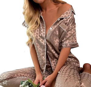 Women‘s Striped Printed Silk Satin Pyjamas