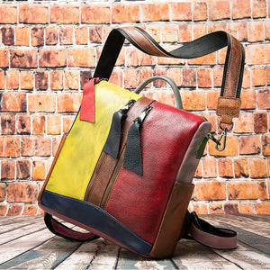 High Fashion Woman Backpack Genuine Leather Patchwork Travelling Bagpack Cow Leather Girls School Backpack Female Daypack