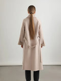 Real Wool Long Belt Warp Women Overcoat Classic Coat