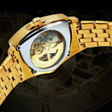 WINNER Triangle Skeleton Gold Black Watch for Men Automatic Mechanical Wristwatch Irregular Luxury Stainless Steel Strap relogio