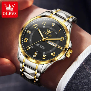 OLEVS 2910 Quartz Watch for Men Luxury Gold Diamond Digital Dial Luminous Stainless steel Strap Waterproof Wristwatch Male