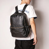 Men's Leather Backpack Cowhide Outdoor Travel Bag Fashion Trend Schoolbag Korean Business Computer Bags Large Capacity
