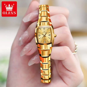OLEVS Tungsten Steel Strap Women's Watch Elegant  Luxury Gold Waterproof Wristwatch TOP Brand Women's Watches Relógio Feminino