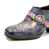 Retro Casual Belt Buckle Comfortable Thick High Heel Shoes Oxfords Spot Hand-Painted Genuine Leather Pumps Women Shoes Stitching