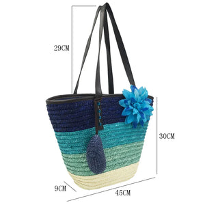 Summer Knitted Straw Bag Wheat Pole Weaving Women's Handbags Flower Bohemia Shoulder Bags Female Beach Bag Large Capacity Tote