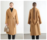 Real Wool Long Belt Warp Women Overcoat Classic Coat