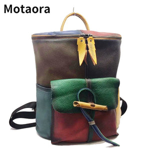 MOTAORA New Cow Leather Large Capacity Women's Backpack Hand Painted Bag Retro High Quality Travel School Bags For Teenage Girls