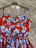 Retro spring, summer, European and American women's new printed sling tube top waist swing dress fashion holiday dress
