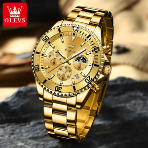 OLEVS Original Gold Watch Men Top Brand Luxury Quartz Business Male Wristwatches Waterproof Luminous Stainless Steel Clock Reloj