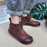 Koznoy 3cm Cow Genuine Autumn Shoes Spring Comfy Ergonomic Booties Flats Leisure Loafer Ankle Women Natural Leather Retro Boots