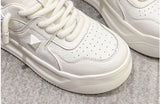 Genuine Leather 5cm Rose Pink White Women Sneakers