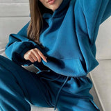 Choichic Women Hooded Tracksuit 2 Pieces Set Sweatshirts Pullover Hoodies Pockets Pants Suit Drawstring Trousers Sports Outfits