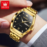 OLEVS Tonneau Dial Quartz Watch for Men Luxury Diamond  Elegant Stainless steel Waterproof Luminous TOP Brand Wristwatch 5528