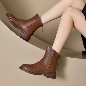 WOIZGIC Female Mother Women's Genuine Leather Ankle Boots Shoes Platform Split Zipper Winter Fur Plush Warm Autumn Zapatos Mujer