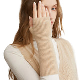 100% Cashmere Long Mittens 25cm Fine Knitted Fingerless Gloves