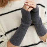 100% Cashmere Long Mittens 25cm Fine Knitted Fingerless Gloves