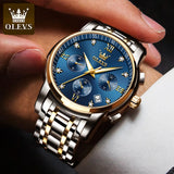 New Gold Watch OLEVS Quartz Watch for Men Chronograph Stainless Steel  Luminous Waterproof Wristwatch Business Men's Watches