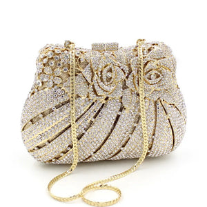 Women Crystal Evening Bag Two Floral Clear Crystal  Clutch Bag New Luxury Lady Wedding Bridal Purse Cocktai Girls Dinner Banquet