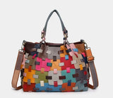 Leather Casual Colorful Patchwork Design Handbag