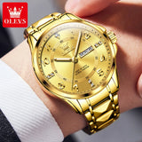 OLEVS 2910 Quartz Watch for Men Luxury Gold Diamond Digital Dial Luminous Stainless steel Strap Waterproof Wristwatch Male