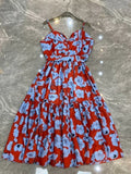 Retro spring, summer, European and American women's new printed sling tube top waist swing dress fashion holiday dress