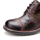 Hand-Painted Color Contrast Star Hollow Casual Lace-Up Thick-Heeled Pumps Shoes 2023 New Spot Cow Leather Oxford Shoes For Woman