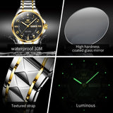 OLEVS 2910 Quartz Watch for Men Luxury Gold Diamond Digital Dial Luminous Stainless steel Strap Waterproof Wristwatch Male