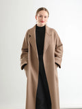 Real Wool Long Belt Warp Women Overcoat Classic Coat