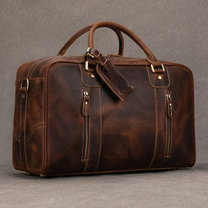 Stich Detail Vintage Style Travel Bag Genuine Leather