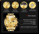 New Gold Watch OLEVS Quartz Watch for Men Chronograph Stainless Steel  Luminous Waterproof Wristwatch Business Men's Watches