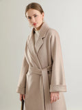 Real Wool Long Belt Warp Women Overcoat Classic Coat