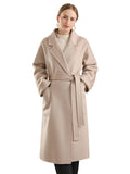 Real Wool Long Belt Warp Women Overcoat Classic Coat