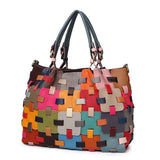 Leather Casual Colorful Patchwork Design Handbag