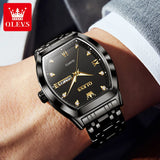 OLEVS Tonneau Dial Quartz Watch for Men Luxury Diamond  Elegant Stainless steel Waterproof Luminous TOP Brand Wristwatch 5528