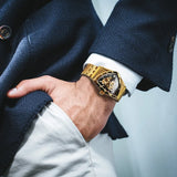 WINNER Triangle Skeleton Gold Black Watch for Men Automatic Mechanical Wristwatch Irregular Luxury Stainless Steel Strap relogio