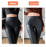 Sexy Slimming Pu Leather Leggings Women Winter Autumn Black High Waist Tights Stretch Soft Thin Fleece Leggings for Women Pants