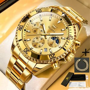 OLEVS Original Gold Watch Men Top Brand Luxury Quartz Business Male Wristwatches Waterproof Luminous Stainless Steel Clock Reloj