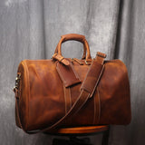 Vintage Men's Cowhide Leather Short-distance Carry Hand Luggage Bags Weekend Fitness Large Travel Duffle Bag Messenger Bags