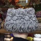 Women Crystal Evening Bag Two Floral Clear Crystal  Clutch Bag New Luxury Lady Wedding Bridal Purse Cocktai Girls Dinner Banquet
