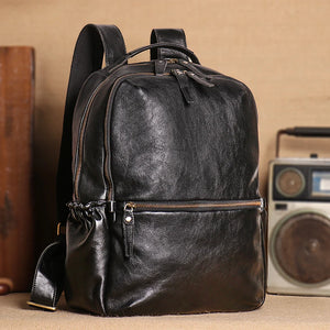Men's Leather Backpack Cowhide Outdoor Travel Bag Fashion Trend Schoolbag Korean Business Computer Bags Large Capacity