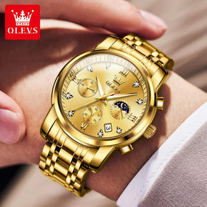 New Gold Watch OLEVS Quartz Watch for Men Chronograph Stainless Steel  Luminous Waterproof Wristwatch Business Men's Watches