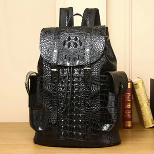 Men's real Leather Business Travel Backpack Genuine leather Crocodile Pattern Men's Backpack Large Capacity cowhide laptop bag