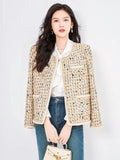 ZJYT Luxury Vintage Tweed Woolen Jackets and Coats for Women 2023 Long Sleeve O Neck Office Casual Party Outerwear Veste Femme