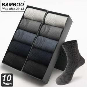 10 Pairs Men's Bamboo Fiber Breathable High Quality Men Socks Size 39-48