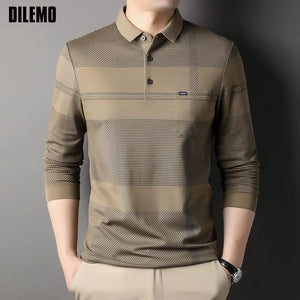 Top Grade 2023 New Fashion Brand Designer Luxury Plain Mens Polo Shirts Regular Fit Casual  Long Sleeve Tops Mens Clothing