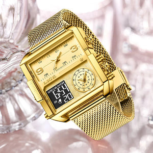 LIGE 2023 New Gold Watch Women Top Brand Luxury Creative Square Watches Ladies Fashion Dual Display Watch Relogio Feminino+BOX