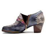 Retro Casual Belt Buckle Comfortable Thick High Heel Shoes Oxfords Spot Hand-Painted Genuine Leather Pumps Women Shoes Stitching