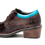 Hand-Painted Color Contrast Star Hollow Casual Lace-Up Thick-Heeled Pumps Shoes 2023 New Spot Cow Leather Oxford Shoes For Woman